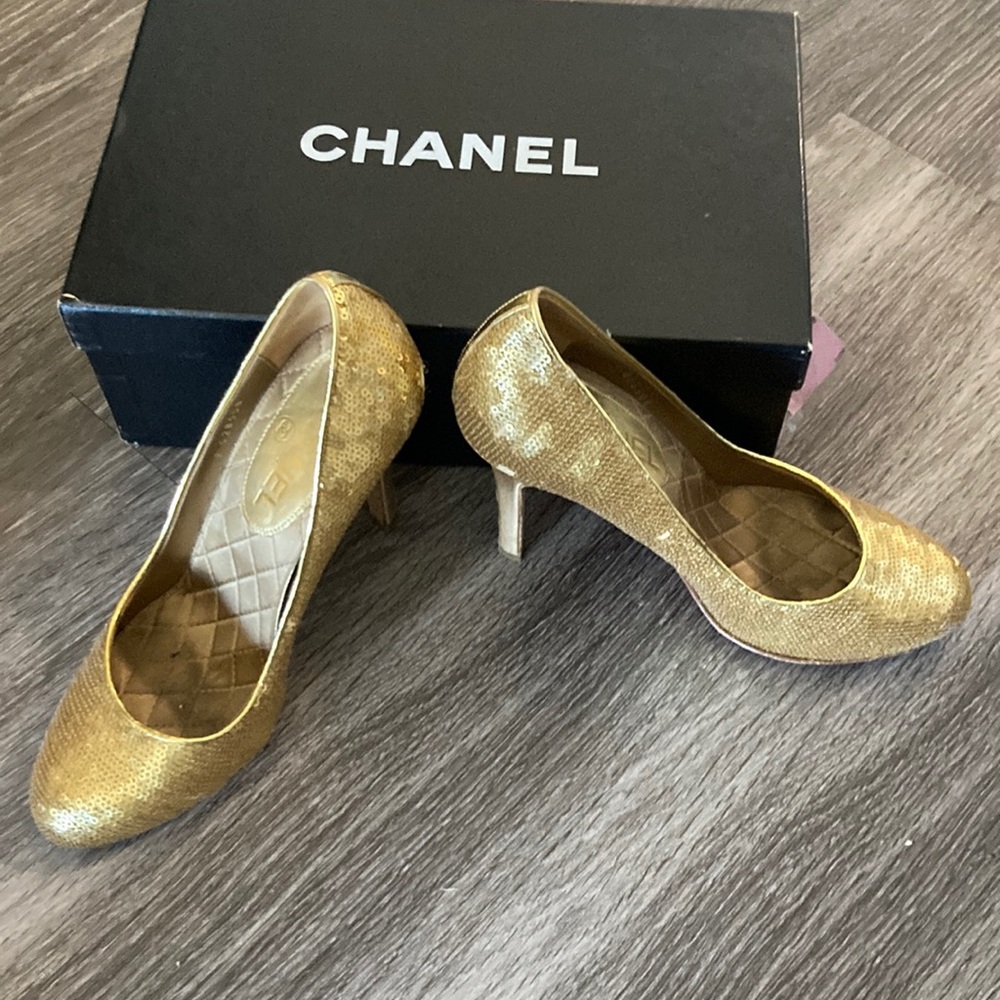 Sequin Gold Chanel heels